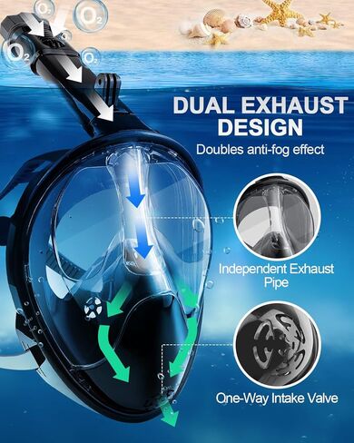 2024 Newest Full Face Snorkel Mask, Snorkeling mask with Dual Exhaust System, Full Face Snorkel Mask Adults with Camera Mount & 180 Panoramic View, Snorkeling Gear for Adults Anti-Leak&Fog in Saudi Arabia
