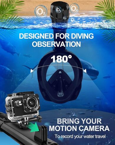 2024 Newest Full Face Snorkel Mask, Snorkeling mask with Dual Exhaust System, Full Face Snorkel Mask Adults with Camera Mount & 180 Panoramic View, Snorkeling Gear for Adults Anti-Leak&Fog in Saudi Arabia