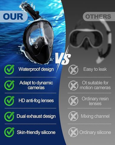 2024 Newest Full Face Snorkel Mask, Snorkeling mask with Dual Exhaust System, Full Face Snorkel Mask Adults with Camera Mount & 180 Panoramic View, Snorkeling Gear for Adults Anti-Leak&Fog in Saudi Arabia