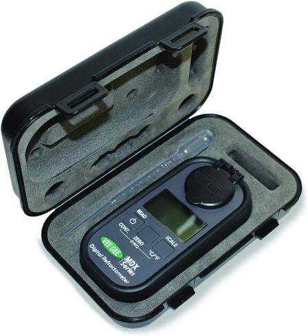 مقياس انكسار رقمي Vee Gee 48202، Mdx-202، لملوحة مياه البحر، الجاذبية النوعية للكلور، ND، 4 موازين، غلاف بلاستيكي رمادي، 32 مم × 60 مم × 120 مم in Kuwait