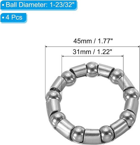 PATIKIL Bike Ball Crank Bearing 45mm x 9 Balls, 4 Pack Stainless Steel Bicycle Bearings Replacement Bike Parts Repair Accessories for Bike Front Rear, Silver in Saudi Arabia