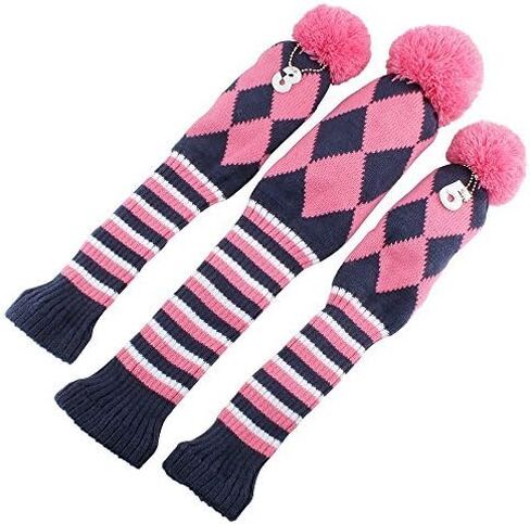 Craftsman Golf Knit Pom Pom 3pcs Headcover Set Vintange Sock Covers for Driver and Woods in Saudi Arabia