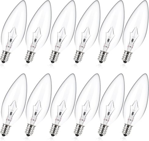 E12 60 Watt Incandescent Candle Light Bulbs, Chandelier Light Bulbs for Ceiling Fan, Vanity, Outdoor - Warm White 2500K, 500 Lumen Dimmable B10 Clear Candelabra Base Bulbs (12 Pack) in Saudi Arabia