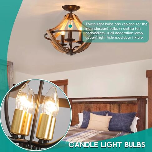 E12 60 Watt Incandescent Candle Light Bulbs, Chandelier Light Bulbs for Ceiling Fan, Vanity, Outdoor - Warm White 2500K, 500 Lumen Dimmable B10 Clear Candelabra Base Bulbs (12 Pack) in Saudi Arabia
