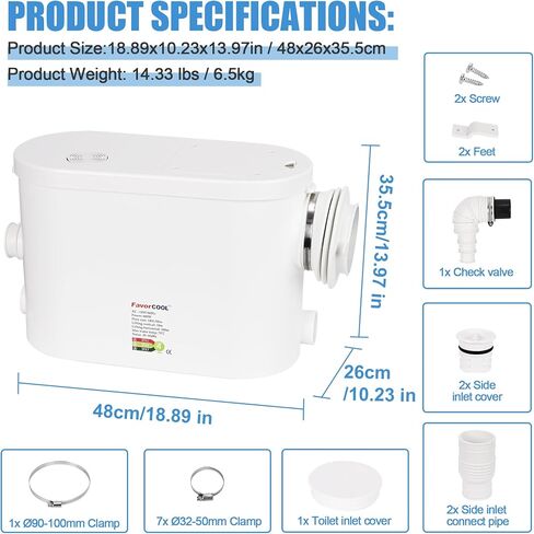 Sink Sewerage Pump, 250W Sewerage Sump Pump Upflush to 22.9ft/7 m with 3 Water Inlets for Basement, Kitchen, Sink, Shower, Bathtub, Laundry, RV Sewage Treatment Pump in Saudi Arabia