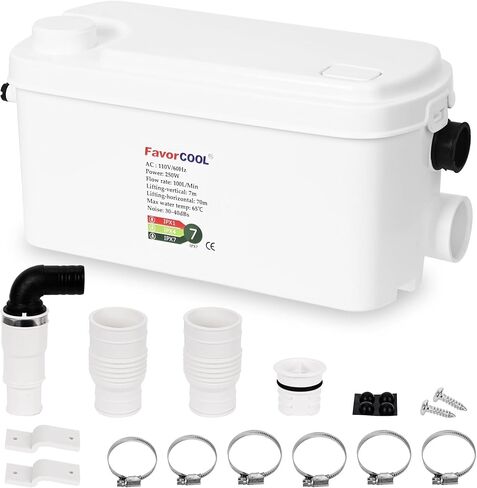Sink Sewerage Pump, 250W Sewerage Sump Pump Upflush to 22.9ft/7 m with 3 Water Inlets for Basement, Kitchen, Sink, Shower, Bathtub, Laundry, RV Sewage Treatment Pump in Saudi Arabia