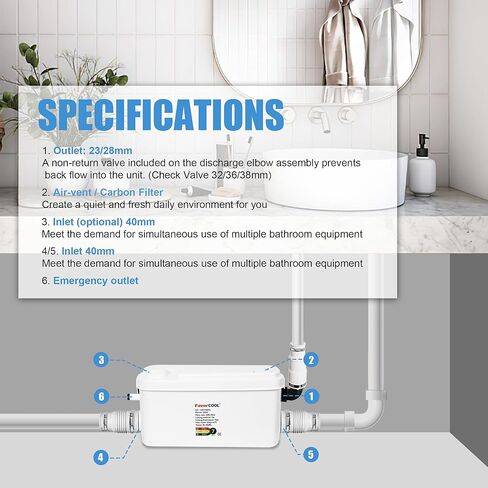 Sink Sewerage Pump, 250W Sewerage Sump Pump Upflush to 22.9ft/7 m with 3 Water Inlets for Basement, Kitchen, Sink, Shower, Bathtub, Laundry, RV Sewage Treatment Pump in Saudi Arabia