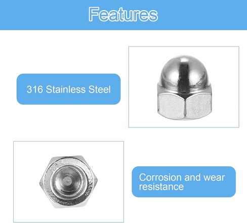 uxcell 1/4"-20 Acorn Cap Nuts, 20Pcs 316 Stainless Steel Dome Cap Head Acorn Nut Hardware Nuts for Bolt Cover, Silvery in Saudi Arabia