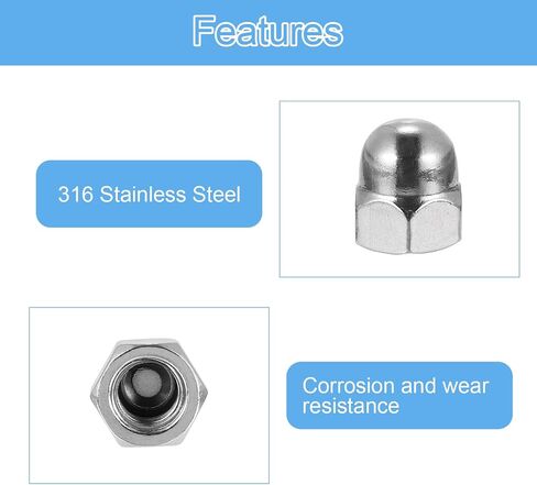uxcell 1/4"-20 Acorn Cap Nuts, 20Pcs 316 Stainless Steel Dome Cap Head Acorn Nut Hardware Nuts for Bolt Cover, Silvery in Saudi Arabia