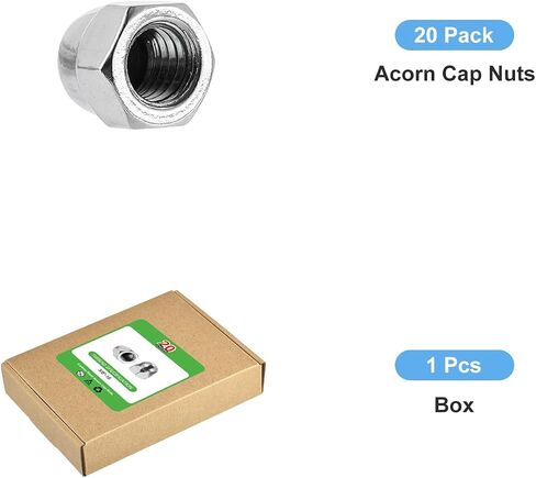 uxcell 1/4"-20 Acorn Cap Nuts, 20Pcs 316 Stainless Steel Dome Cap Head Acorn Nut Hardware Nuts for Bolt Cover, Silvery in Saudi Arabia