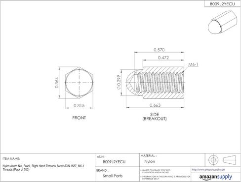 Small Parts Nylon Acorn Nut, Black, Right Hand Threads, Meets DIN 1587, M6-1 Threads (Pack of 100) in Saudi Arabia