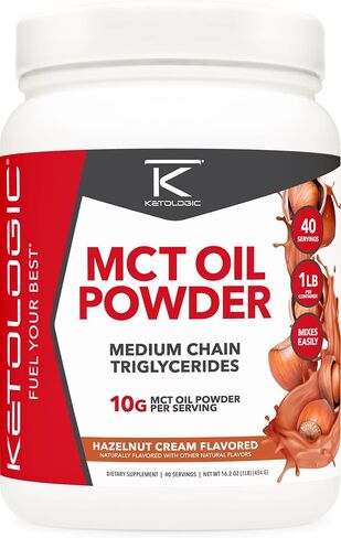 Ketologic MCT Oil Powder (1 LB) (Hazelnut Cream) - 40 Servings, Medium Chain Triglycerides Powder Supplement in Saudi Arabia