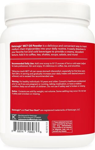Ketologic MCT Oil Powder (1 LB) (Hazelnut Cream) - 40 Servings, Medium Chain Triglycerides Powder Supplement in Saudi Arabia