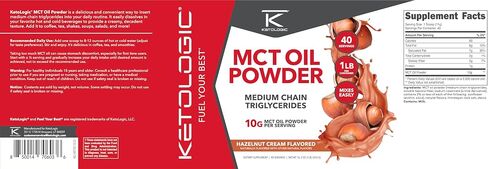 Ketologic MCT Oil Powder (1 LB) (Hazelnut Cream) - 40 Servings, Medium Chain Triglycerides Powder Supplement in Saudi Arabia