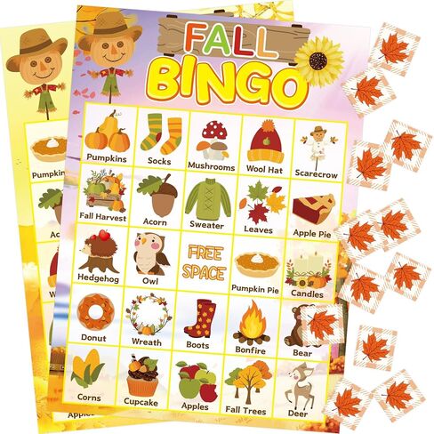 Fall Bingo Game for Kids 24 Players Happy Harvest Thanksgiving Party Game Supply in Saudi Arabia