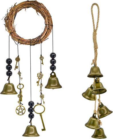 MrMrKura 2PCS Witch Bells for Door Knob for Protection, Witchy Home Decoration Protection Door Hangers Witchcraft Decor Wicca Altar Supplies Clear Negative Energy (Classic Shape) in Saudi Arabia