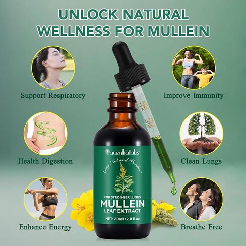 Mullein Leaf Extract Tincture for Better Lung | Mullein Leaf Liquid Extract | Healthy Breathing| Non GMO | Alcohol Free | Vegan | 2 Fl Oz in Saudi Arabia