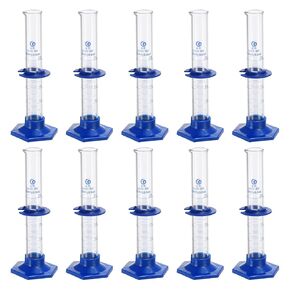 PATIKIL 25ml Graduated Cylinder, 10Pcs 3.3 Borosilicate Glass Measuring Cylinder Plastic Hex Base for Lab Experiment, Clear