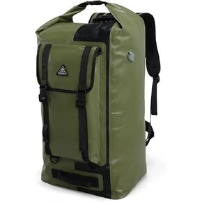 Haimont Dry Waterproof Roll Top Backpack IPX7 Marine Dry Bag River Pack with Waist Belt for Camping, Surfing, Boating, 60L, Army Green/Black
