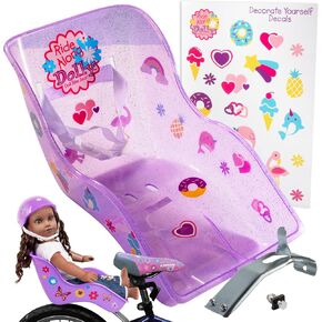 The Original Doll Bicycle Seat (Glitter Pink)-Bike Attachment Accessory for All 18"-22" Dolls & Stuffed Animals, Decorate Yourself Decals + Kids Gift, Fits Most Bikes, Compatible with American Girl