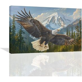 American Bald Eagle Wall Art Flying Eagle Canvas Prints Patriotic Concept Picture Inspiring Motivational Posters Modern Home Artwork Decor For Office Living Room Bedroom Framed Ready To Hang12x16 Inch