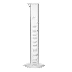 uxcell Plastic Graduated Cylinder, 25ml Measuring Cylinder, Science Test Tube Beakers, Single Metric Scale, Clear Hex Base Flask for Lab Home
