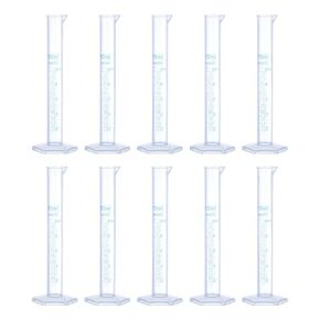 uxcell Plastic Graduated Cylinder, 10ml Measuring Cylinder, Test Tube Beakers, 2-Sided Metric Marking, Clear Hex Base for Lab Home 10Pcs