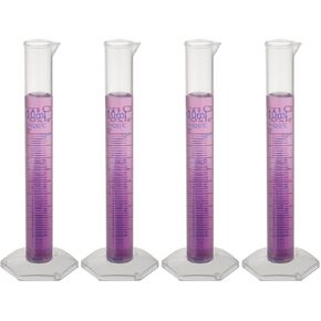 Plastic Graduated Cylinder Set - Education Equipment for Industrial and Academic Labs - Polypropylene Plastic - Science Research, Chemistry Classroom Supplies (250mL, 4-Pack)