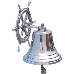 Hampton Nautical Hanging Ship Wheel Bell, 8", Chrome