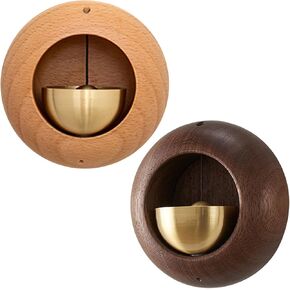 2PCS Shopkeepers Bell for Door Opening, Self-Adhesive Wood Doorbell Chime Shopkeepers Bell with Brass Bell Attached for Door Wall Store Wardrobe Decor (Black Walnut & Golden Teak)