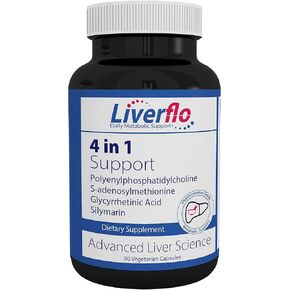LiverFlo Liver Support PPC Polyenylphosphatidylecholine S-adesnosylmethionine Glycyrrhetinic Acid Silymarin Supplement Vegetarian Capsules