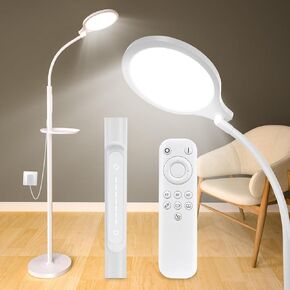 مصباح أرضي للعلاج بالضوء، مصباح LED لأشعة الشمس 11000 لوكس خالٍ من الأشعة فوق البنفسجية مع صينية، أرضية ومكتب 2 في 1 قابل للتعديل بارتفاع كامل الطيف ضوء علاج سعيد مع مؤقت عن بعد لقراءة المكتب المنزلي