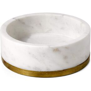 Serene Spaces Living White Marble Bowl with Brass Ring, Decorative Multi-Purpose Bowl- Use as Centerpiece Bowl, Fruit Bowl, Medium Size Measures 2" Tall and 6" Diameter