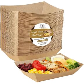 2lb Paper Food Trays/Kraft Design-4.5" x 2.75" -Pack of 50ct (50)