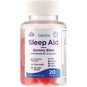 Adult Sleep Aid Gummy Bites, 25 mg Diphenhydramine HCl, Promotes Better Sleep, Fall Asleep Faster, Non-Habit Forming, 20 Count.