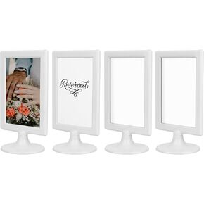 Double Sided Standing Picture Frames - (White, 4 count) 4x6 Inch Pedestal Photo Frame with Inserts and Base - 2 Sided Frame for Vertical Display