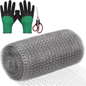 5" X 30 Ft Stainless Steel Wire Mesh, Wire Mesh Hole Fill Fabric Mesh Gap Blocker, Double Layer Metal Mesh Roll with Glove and Scissor for Garden House and DIY