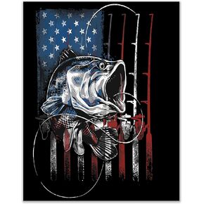 American Bass Fishing Wall Art Print - Single 11x14 Inch Poster Picture - Outdoor Hunting Fishing Decor, Fly Fishing, Mens Man Cave Garage Fish Accessories