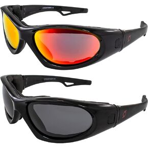 Category 5 Jet & Ski Floating Sunglasses to Goggles 2 Pairs Black Frames with Red Mirror & Polarized Smoke Lenses