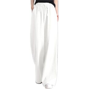 Women's Elastic Waist Drawstring Wide Leg Cotton Linen Yoga Long Pants in Saudi Arabia