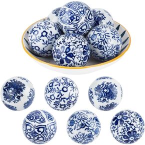 OLYCRAFT 6Pcs Blue and White Porcelain Balls Handmade Porcelain Beads 2.4 Inch Decorative Porcelain Ball 2mm Hole Floating Ceramic Orbs Spheres for Centerpiece Bowls Vases Tables Wedding Home Decor
