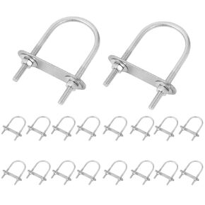 18 Sets Round U Bolts 1.34"(34mm) Inner Width 75mm Length Zinc Plated Steel M6 with Nut, Plate, Washer