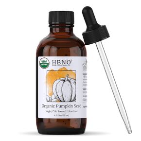 HBNO Organic Pumpkin Seed Oil - 4 OZ (120 ml) Value Size - Natural Pumpkin Oil, Cold Pressed - Perfect Carrier Oil for Massage, Aromatherapy, DIY, Soap Making, Face, Body, Lips, Hair, Nails