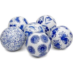 Oriental Furniture 4" Blue & White Decorative Porcelain Ball Set(B)