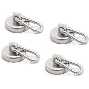 Realth Magnetic Hooks Dia 1.4" 4 Pack Heavy Duty Neodymium Magnet Hook with Swivel Carabiner for Hanging in Refrigerator Home Office Warehouse Kitchen(MHR3604)