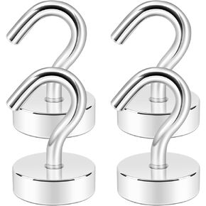 Neosmuk Magnetic Hooks,30lb Heavy Duty Earth Magnets with Hook for Refrigerator, Extra Strong Cruise Hook for Hanging, Magnetic Hanger for Cabins, Grill(4 Pack)