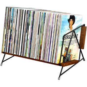 AITEE Vinyl Record Holder Storage, Vintage Vinyl Album Holder Wooden for 70 LPs, Countertop Display Organizer Storage for Magzine/books/Albums/Files