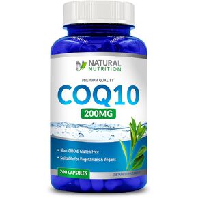 Generic Natural Vitamin Coq10 200mg, 200 Capsules, Quick Absorption - Gluten Free & Non-GMO