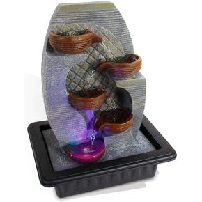 SereneLife Premium Tabletop Waterfall Fountain (2-Tier) - Cascading Water Feature with Adjustable Pump for Indoor, Outdoor, Patio, or Garden Use - Tranquil Oasis Decoration, 6.02 lbs (SLTWF25LED)