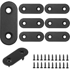 8Pcs Flat Bracket, Stainless Steel Straight Brace, Metal Straight Corner Brace, Black Straight Bracket, Flat Fixing Mending Joining Plate with Screws - 40 x 16 x 2mm